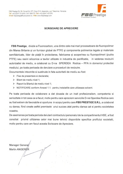 Recomandare Rodica Sperdea FBS Prestige